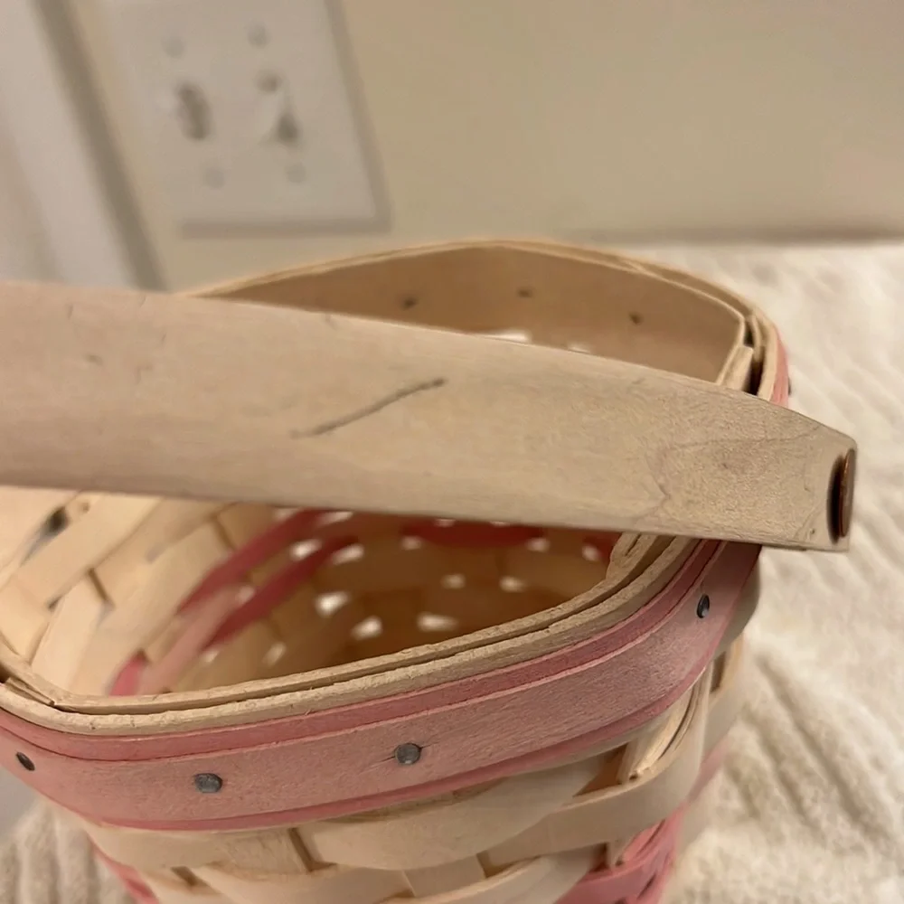 Vintage 2001 Longaberger Horizon of Hope Basket Pink Trim Swing Handle Protector